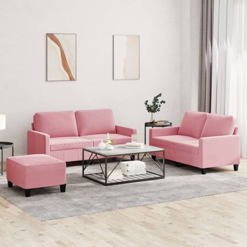 Vidaxl Ensemble De Canapés 3 Pcs Avec Coussins Rose Velours