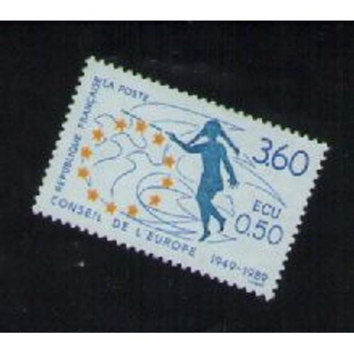 Timbre De Service - 40e Anniversaire Du Conseil De L'europe 1949 - 1989 , Valeur En Francs Et Ecu - Allégorie - Thèmes : Colombes De La Paix ; Conseil De L'europe ; Union Européenne