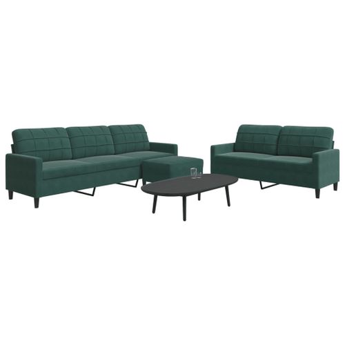 Vidaxl Ensemble De Canapés 3 Pcs Avec Coussins Vert Foncé Velours