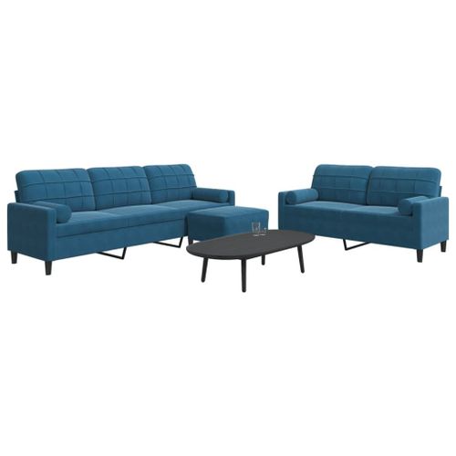 Vidaxl Ensemble De Canapés 3pcs Et Coussins Et Traversins Bleu Velours