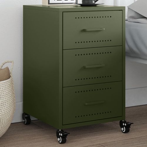 Vidaxl Table De Chevet Vert Olive 36x39x59 Cm Acier