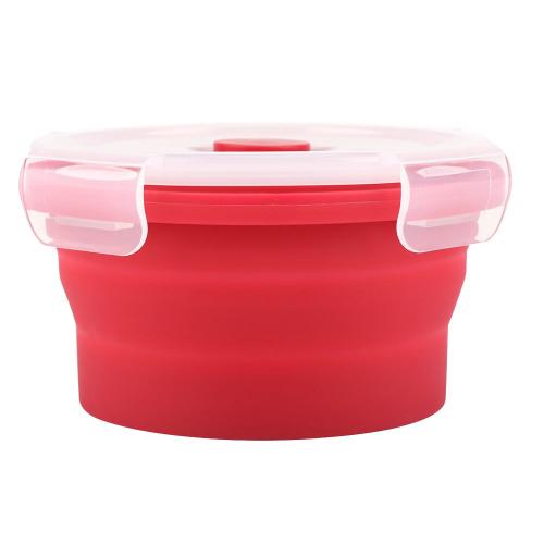 Lunch Box Boîte à bento ronde en silicone de 350 ml Boîte à lunch pliable  Récipient pour aliments pour micro-ondes (rouge)-114g-LGE