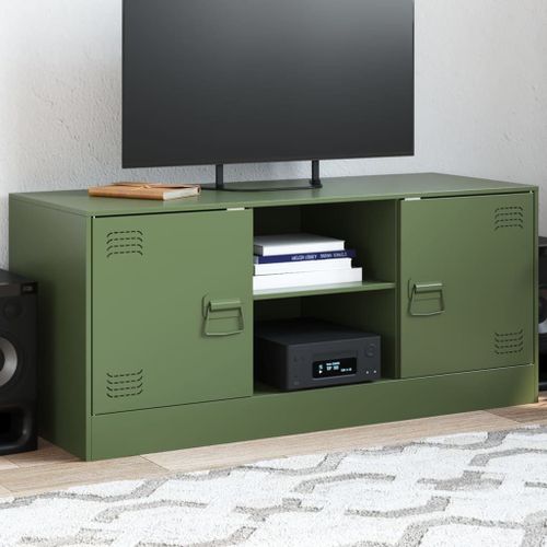 Vidaxl Meuble Tv Vert Olive 99x39x44 Cm Acier
