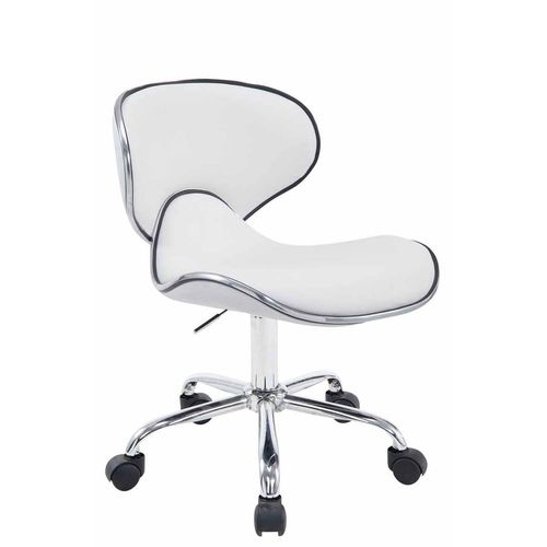 Tabouret De Travail Sur Roulettes Hauteur Réglable Et Pivotant En Synthétique Blanc Pieds Métal Chromé Tabo10189