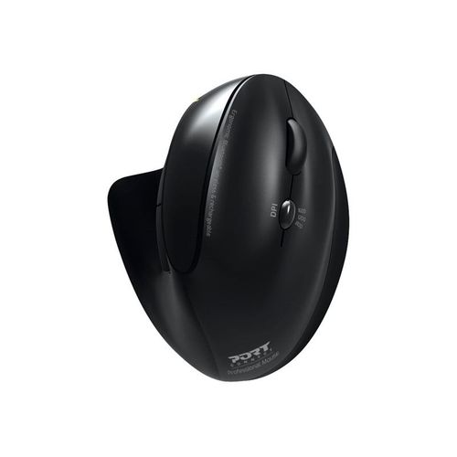 PORT Connect Professional - Souris verticale - ergonomique - pour droitiers - optique - 5 boutons - sans fil - 2.4 GHz, Bluetooth 3.0, Bluetooth 5.0 - récepteurs sans fil USB / USB-C