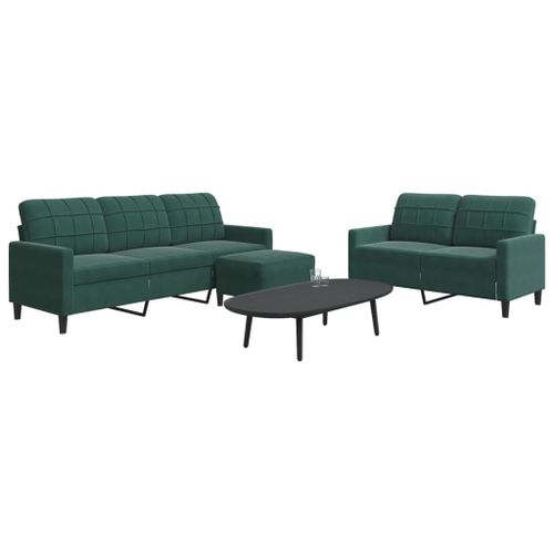 Vidaxl Ensemble De Canapés 3 Pcs Avec Coussins Vert Foncé Velours