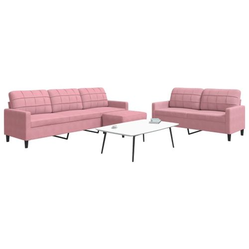 Vidaxl Ensemble De Canapés 3 Pcs Avec Coussins Rose Velours