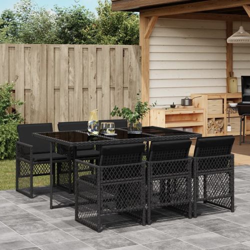 Vidaxl Ensemble À Manger De Jardin Coussins 7 Pcs Noir Résine Tressée