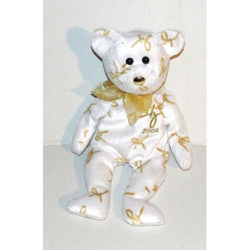 Doudou Ours Ty Beanie Baby Europe - Peluche Ourson Blanc Jaune 22 Cm