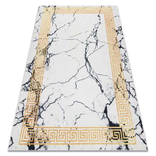 120x170 Cm Tapis Lavable Andre 1126 Marbre, Grec Antidérapant - Blanc / Or