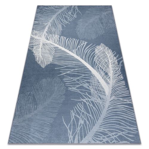 80x150 Cm Tapis Lavable Andre 1148 Plumes Antidérapant - Bleu