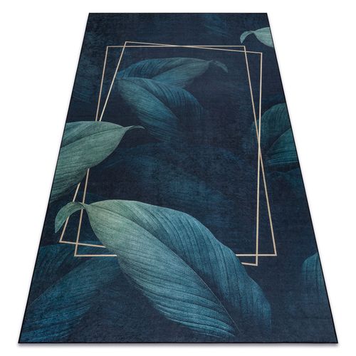 80x150 Cm Tapis Lavable Andre 1170 Feuilles, Géométrique Antidérapant - Bleu