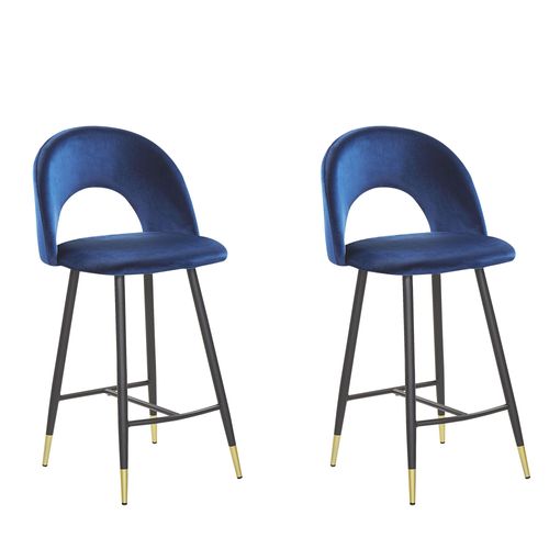 Tabouret De Bar Set De 2 Velours Bleu Falton