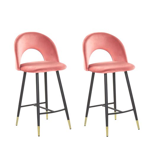 Tabouret De Bar Set De 2 Velours Corail Falton