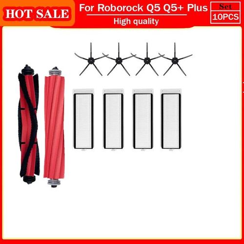 Pièces de rechange pour aspirateur robot Roborock Q5 Q5 + Plus,accessoires,rouleau,brosse latérale principale,filtre Hepa,housse de sac à poussière - Type 10pcs