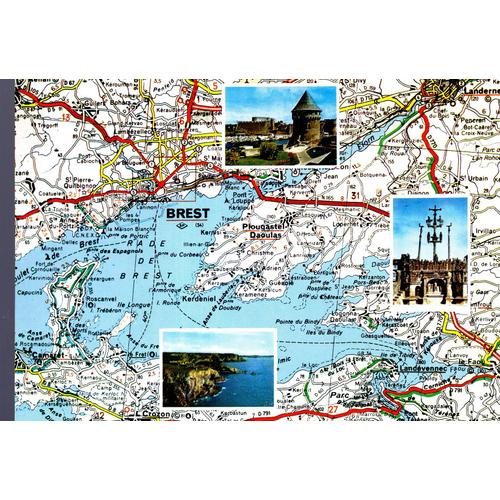 Carte Postale De Brest (Finistère) La Rade De Brest : 3 Vues + Carte