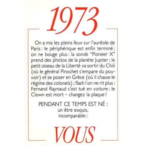 1973   Principaux vnements De L'anne. Carte D'anniversaire