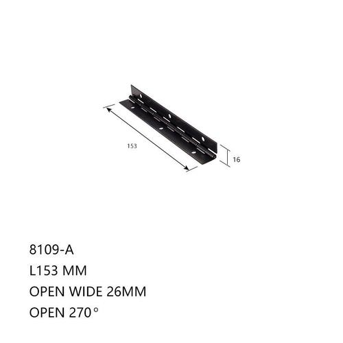 Charnière de meuble de piano en fer noir, longue ligne ouverte à 270 degrés L380mm L153mm 1mm d'épaisseur