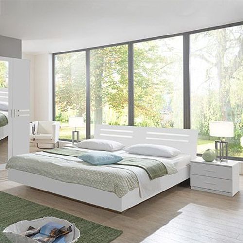 Lit 2 Personnes 160x200 Cm Avec 2 Chevets Blanc Et Chromé - Amilla