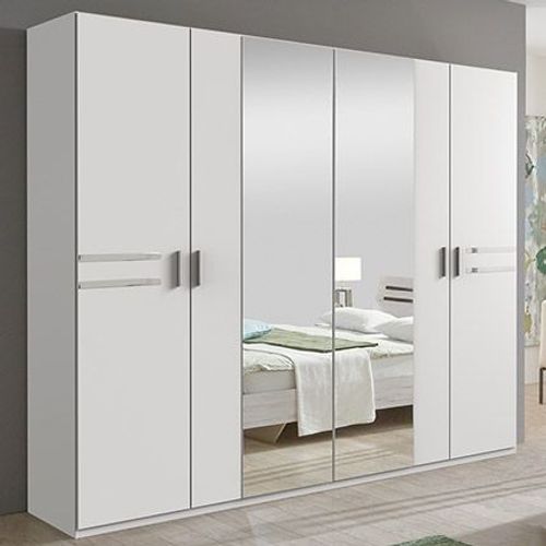 Armoire 4 Portes 2 Miroirs 225x58x210 Cm Blanc Et Chromé - Amilla