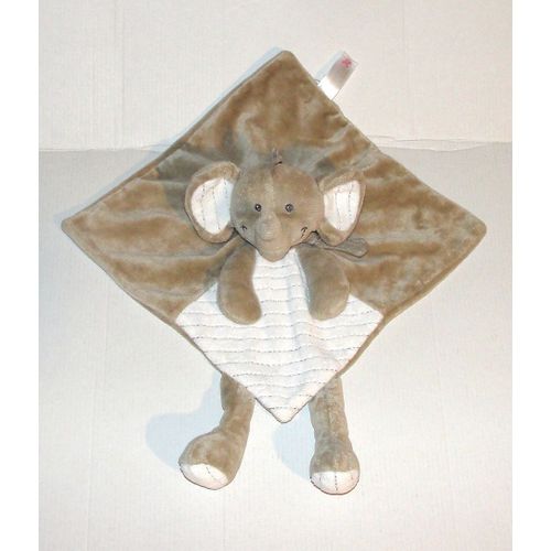 Doudou Elephant Bébé Marron Crême - Peluche Elephanteau Nicotoy