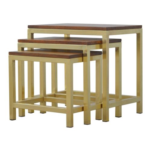 Ensemble De Tabourets Dorés Gere De 3 Avec Toit En Bois Gros