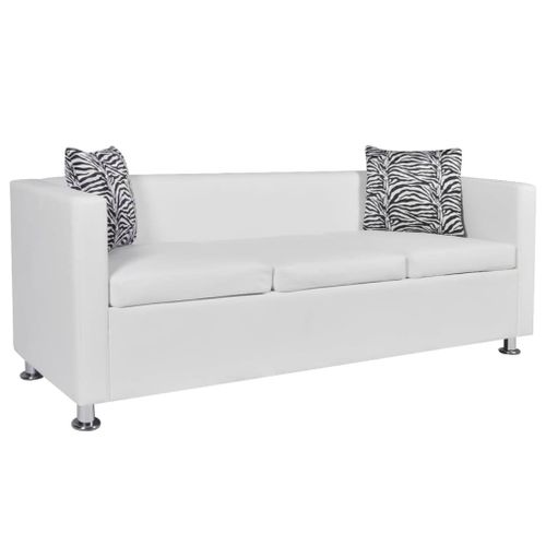 Canapé À 3 Places Cuir Synthétique Blanc