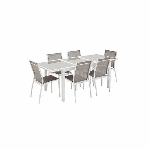 Salon De Jardin Table Extensible - Orlando Taupe - Table En Aluminium 150/210 Cm Plateau De Verre