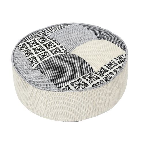 Pouf Rond Patchwork - Beige Et Gris