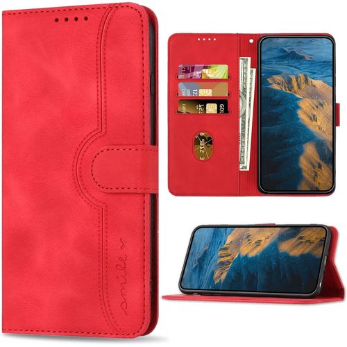 Coque Pour Samsung Galaxy S24+ / Galaxy S24 Plus, Antichoc Magnétique Etui En Cuir Pu, Housse Avec Fentes Pour Cartes Pour Samsung Galaxy S24+ / Galaxy S24 Plus, Rouge