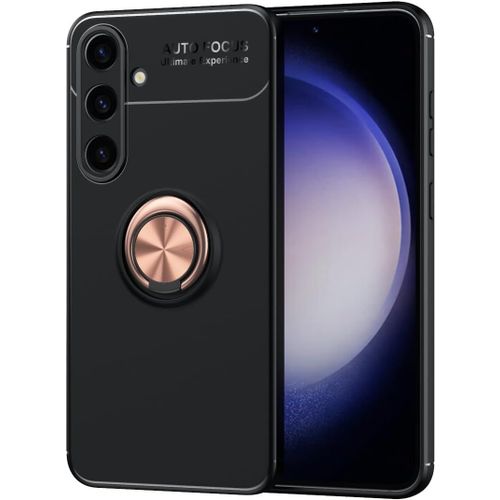 Coque Pour Samsung Galaxy S24 Plus Housse, Tpu Souple, Antichoc, Résistant Aux Rayures, Support D'anneau Rotatif À 360 Degrés, Pour Samsung Galaxy S24 Plus Étui.(Noir + Or Rose)
