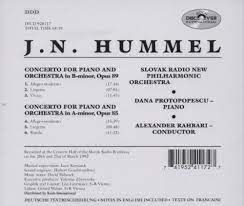 Johann Nepomuk Hummel Concerto Pour Piano Et Orchestre En Si Mineur Op 89 Concerto Pour Piano La Mineur Op 85 Par Dana Protopopescu Piano Orchestre Philharmonique Radio De Slovaquie Alexander Rahbari