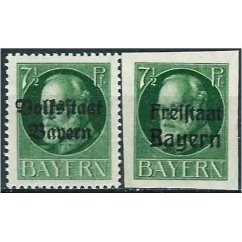 Allemagne, Bavière 1919 / 1920, Très Beaux Timbres Neufs** Luxe Louis 3 De Bavière 7 1/2pf Vert Surchargé "Volkstaat Bayern" Pour Le 118a - Dentelé Et "Freistaat Bayern" Pour Le 154b - Non Dentelé.