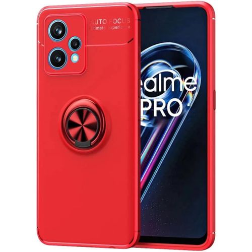 Compatible Avec Oppo Realme 9 Pro Coque, 360 Degres Protection Bumper + Verre Trempé, Coque Avec Anneau Support Cover Skin Cases Housse Etui Protector-Rouge