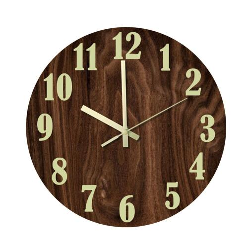 Horloge murale lumineuse en bois de 12 pouces, lueur silencieuse dans la nuit, horloge murale Non collante, mode nordique fluorescente