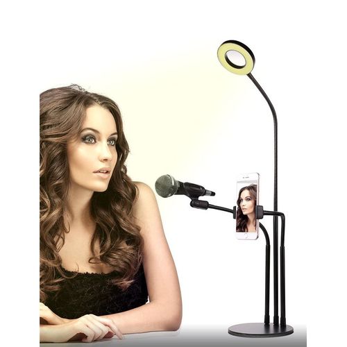 Support Téléphone avec Selfie Ring Light,Bras Flexible 360 Degrés (Mic,Téléphone NON Inclus)