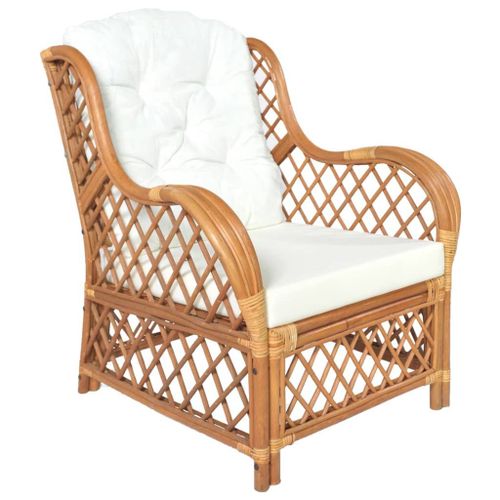 Vidaxl Canapé Avec Coussin Marron Clair Rotin Naturel Et Lin