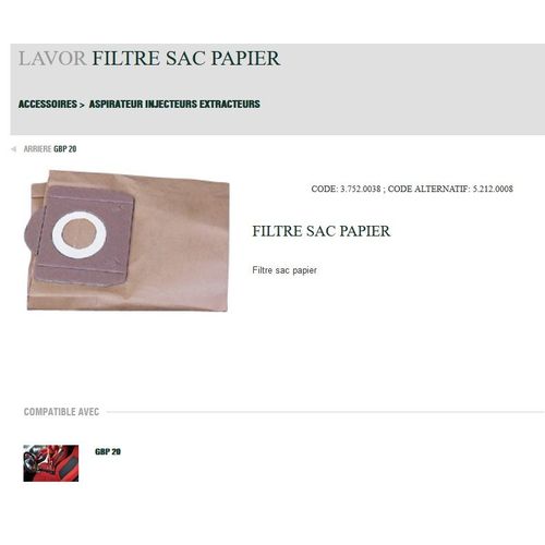 Lavor - 5 Filtres Aspirateur papier 25X55X 12cm avec valve D.68 (pour injecteur extracteur)