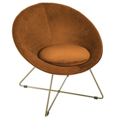 Fauteuil ""Evan"" En Velours & Pieds Or Atmosphera - Fauteuil ""Evan"" En Velours & Pieds Or Ambre-Ambre - Orange