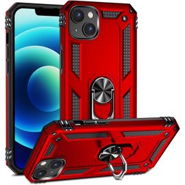 Compatible Avec Coque Iphone 14 Avec Aimant Anneau Support, 360°Double Couche Renforcée Défense Bumper Antichoc Armure Housse Etui Avec Protection Écran-Rouge