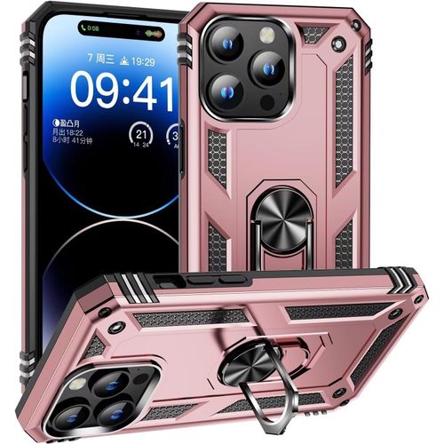 Compatible Avec Coque Iphone 15 Pro Max Avec Aimant Anneau Support, 360°Double Couche Renforcée Défense Bumper Antichoc Armure Housse Etui Avec Protection Écran-Or Rose