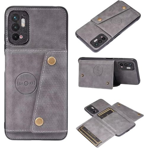 Compatible Avec Coque Xiaomi Poco M3 Pro, Etui En Cuir De Téléphone Avec Emplacement De Cartes Coque+Film De Protection D?Écran Téléphone Portable Stand Housse-Gris