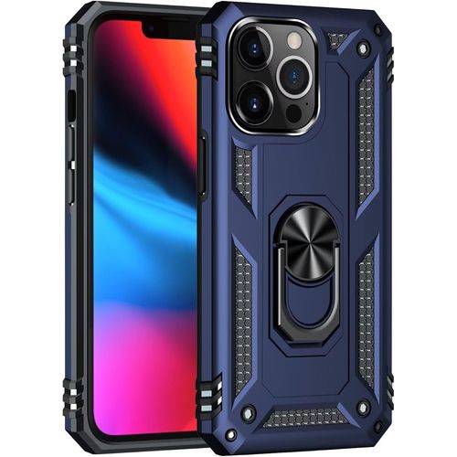 Compatible Avec Coque Iphone 13 Pro Avec Aimant Anneau Support, 360°Double Couche Renforcée Défense Bumper Antichoc Armure Housse Etui Avec Protection Écran-Bleu