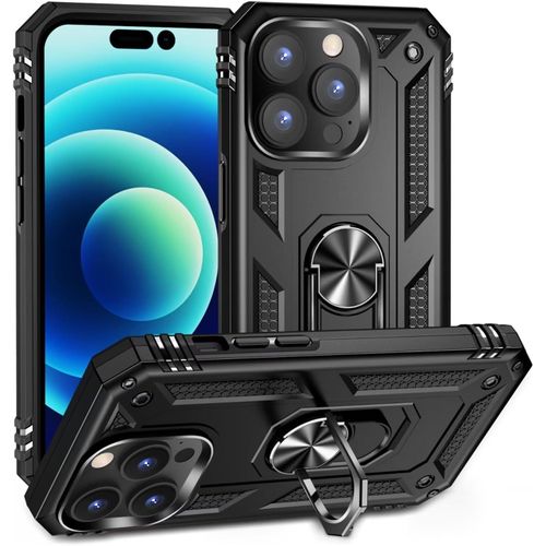 Compatible Avec Coque Iphone 14 Pro Avec Aimant Anneau Support, 360°Double Couche Renforcée Défense Bumper Antichoc Armure Housse Etui Avec Protection Écran-Noir
