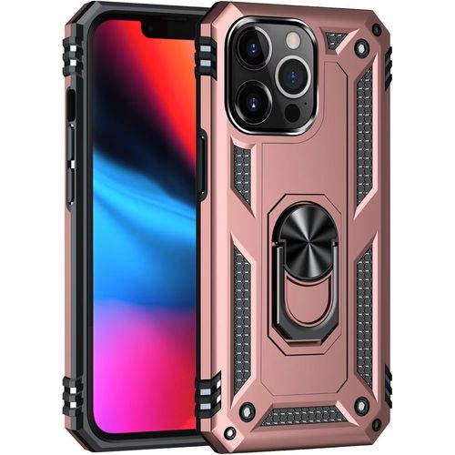 Compatible Avec Coque Iphone 13 Pro Avec Aimant Anneau Support, 360°Double Couche Renforcée Défense Bumper Antichoc Armure Housse Etui Avec Protection Écran-Or Rose