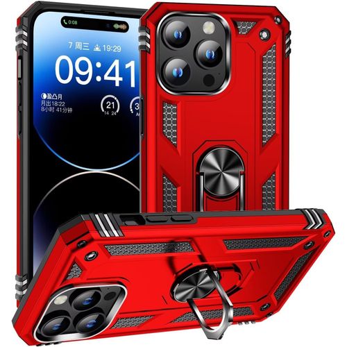 Compatible Avec Coque Iphone 15 Pro Max Avec Aimant Anneau Support, 360°Double Couche Renforcée Défense Bumper Antichoc Armure Housse Etui Avec Protection Écran-Rouge