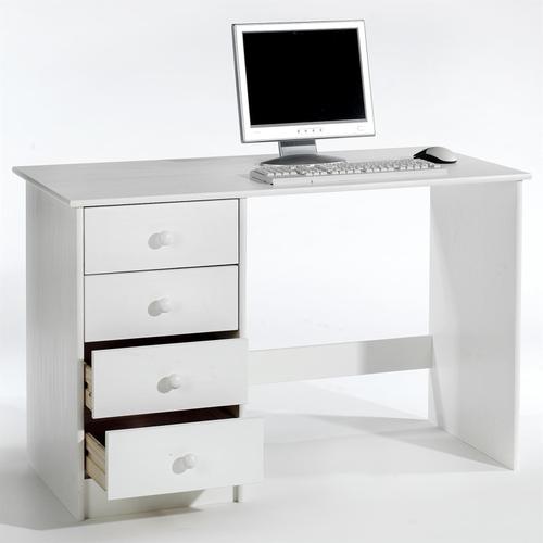 Bureau Arne Pour Enfant Ou Adulte Multi Rangements, Avec 4 Tiroirs, En Pin Massif Lasur? Blanc