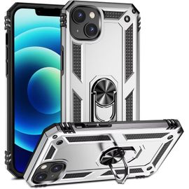 Compatible Avec Coque Iphone 14 Avec Aimant Anneau Support, 360°Double Couche Renforcée Défense Bumper Antichoc Armure Housse Etui Avec Protection Écran-Argent