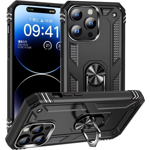 Compatible Avec Coque Iphone 15 Pro Max Avec Aimant Anneau Support, 360°Double Couche Renforcée Défense Bumper Antichoc Armure Housse Etui Avec Protection Écran-Noir