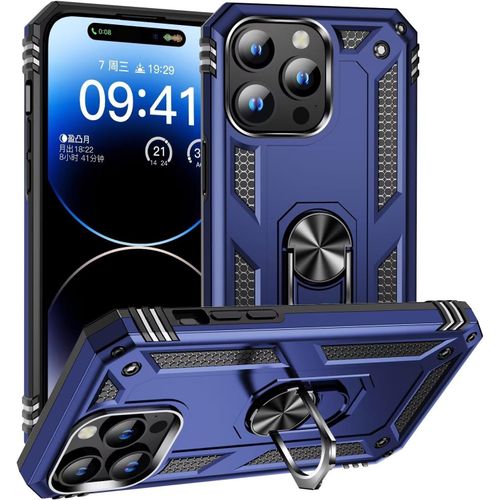 Compatible Avec Coque Iphone 15 Pro Max Avec Aimant Anneau Support, 360°Double Couche Renforcée Défense Bumper Antichoc Armure Housse Etui Avec Protection Écran-Bleu